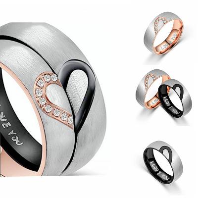 China FASHIONABLE Stainless Steel Heart Lovers Couple Ring Jewelry Ring For Women Men Engagement Wedding Promise Rings Rose Gold /Black Color for sale