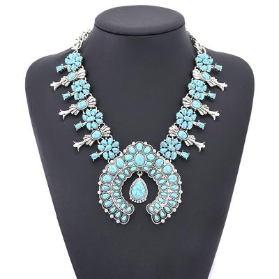 China TRENDY Turquoise High Quality Bohemian Flower Style Fashion Alloy Pendant Necklace for sale