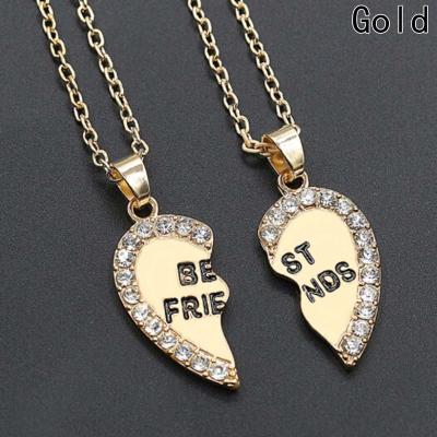 China New 1 Pair Half Heart Romantic Rhinestone Love Best Friends Necklace Friendship Pendant Gift for sale