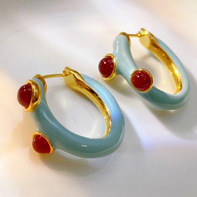 China 2021 High Quality New Minority Designer Enamel Earrings Blue Medieval Fashion High Sense Earrings Retro Earrings for sale