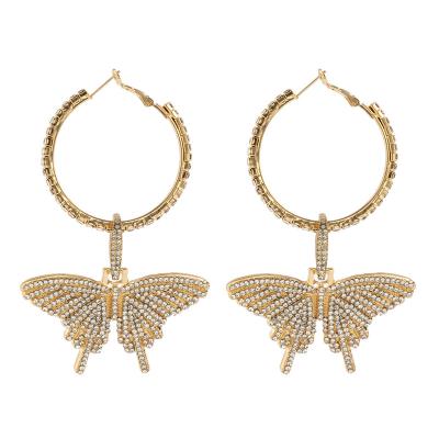 China 2021 Hot Selling High Quality Large Simple Butterfly Studs Geometric Diamond Circle Earrings Women Jewelry for sale