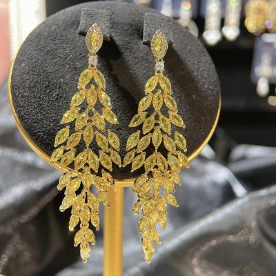 China 2021 New Silvery Yellow Gemstone Temperament Silvery Yellow Gemstone Earrings Trendy Long S925 Leaf Tassel Earrings Dinner Fashion Earrings for sale