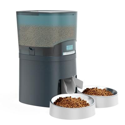 China Auto Automatic Pet Feeder with Two Way Divider and Dual Bowls Smart Pet Feeder for Dogs Cats for sale