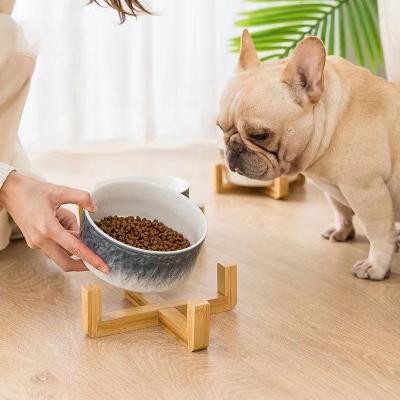 China Gray Luxury Automatic Dogs Elevated Wooden Cat Pet Bowls Automatic Multicolor Ceramic Nordic Bamboo Feeding Water And Feeders Dual Use for sale