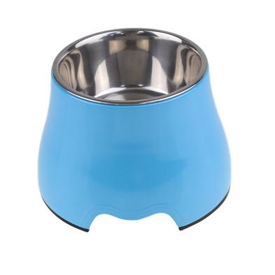 China Sustainable Blue Deep Dog Water Bowl With Melamine And Stainless Steel Pet Food Bowl For Cats Dogs for sale