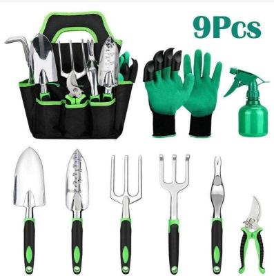 China Complete Garden Tool Garden Planting Tool Kit 9pcs/Pack Heavy Duty Stainless Steel Garden Tool Kit With Pruning Tools for sale