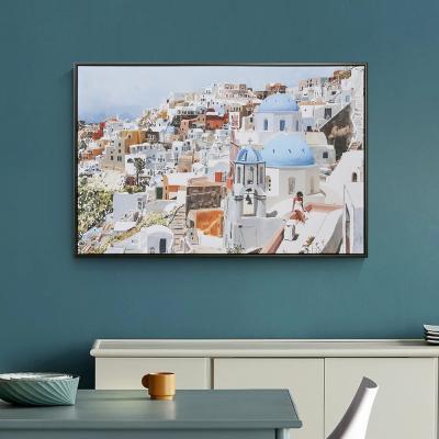 China Modern Custom Greece City View Black Nordic Art Prints Floating Framed Canvas Wall Decor for sale