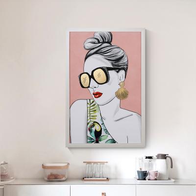 China Fashion Modern Wall Art Fine Art Printing Gold Foil Painting White Frame Under Wall Glass Home Art for sale