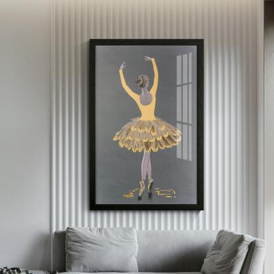 China Modern Design Ballerina Art High Quality Framed Luxury Art With Gold Foil Painting Canvas Girl Wall Art for sale