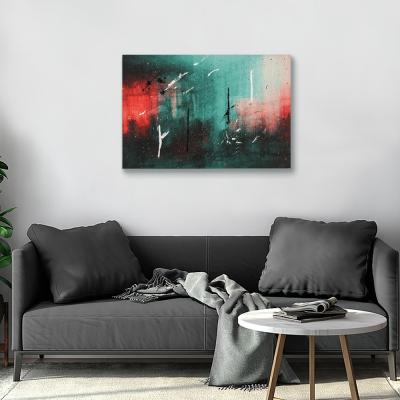 China Colorful Nordic Art Print Red Green Abstract Hand Paint Canvas Art Oil Painting Living Room Wall Decor Abstract Living Room for sale