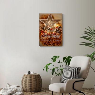 China Modern Merry Christmas Canvas Picture With LED Light Wall Art Ornaments for sale