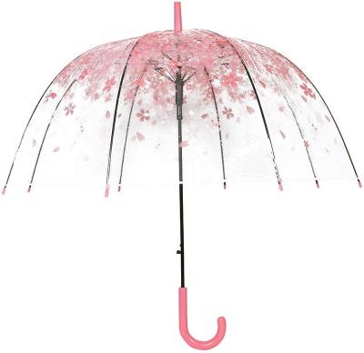 China Korea Modern Japanese Transparent Dome Shape Sakura Printing Semi Automatic Umbrella PVC Umbrella for sale