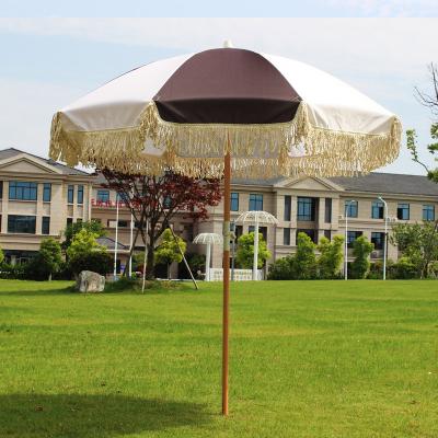 China 2021NEW Korea Newzland HOT Country Wooden Pole With Tilt Morden Luxury High Quality Beach Umbrella With Tassels for sale