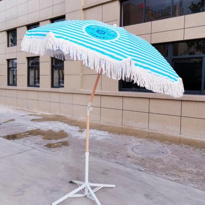 China CLASSIC Custom Design Beach Outdoor Parasol De Plage Fringe Fringed Beach Parasol Umbrella for sale