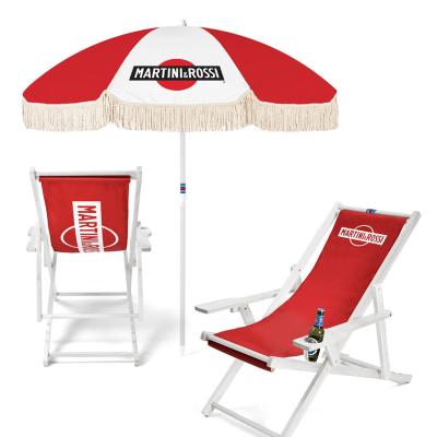 China With Tassels Red White Color Pole Canvas Sunshade Sunshade Beach Chairs Solid Wood Digital Printing Umbrellas New for sale