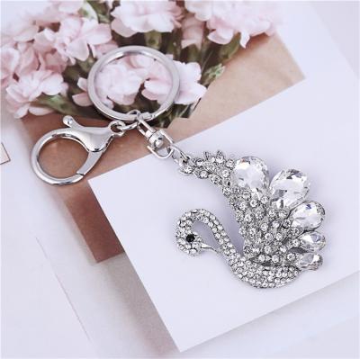 China 2021 Hot Selling Promotion Gift Amazon Key Chain Ring Rhinestone Keychain Elegant Swan Shape Custom Key Chain With Metal Ring for sale