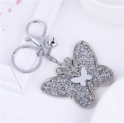 China Crystal Stones Metal Animal Shape Small Bell Handbag Promotion Gift Key Chain Rhinestone Butterfly Key Chain for sale