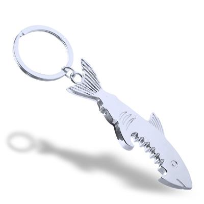 China Promotion Gift Key Chain Shark Wine Opener Stainless Steel Key Ring Metal Wearable Outdoor Key Chains Men's Unique Gift Bag Pendant for sale