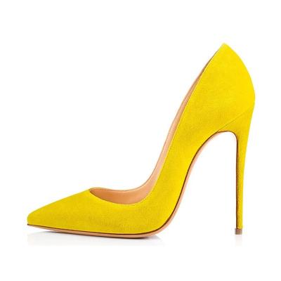 China 2020 Sexy Stiletto Pumps Wholesale Breathable Stiletto Heels Women Shoes Purple Yellow Suede High Heels for sale