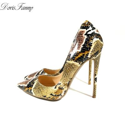 China Wholesale Breathable Snake Design Printed China Factory Wholesale 12cm Ladies High Heels Women Shoes Stilettos for sale