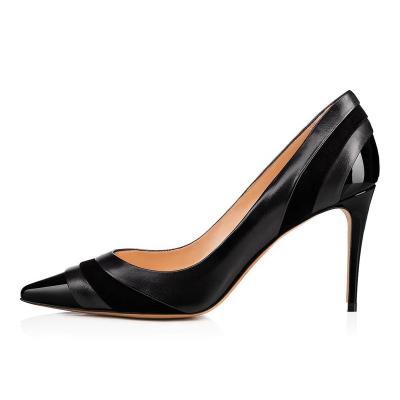 China Fashion Breathable Wholesale Patchwork Pointed Toe Women High Heels Sexy Black Shoes Stiletto Heels Pumps For Ladies for sale