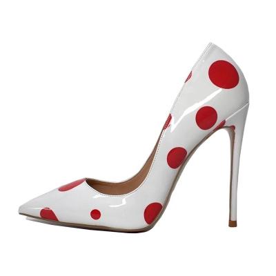 China Sexy Wedding Stiletto Pumps Custom Made Anti-slippery High Heels Women Shoes Red Spots Patent Leather Bride Shoes for sale