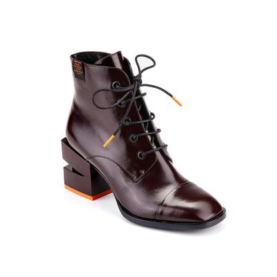 China Deodorization fashion lace around ankle boots custom 2021 wholesale Toe Women's boots new leather trim boots women shoes for sale