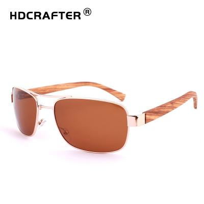 China Classic Fashion Sunglasses Metal Frame Temple Wood Sunglasses Fly Handmade Natural Bamboo Square Shades Eyewear Engraved Logo Eco-friendly for sale