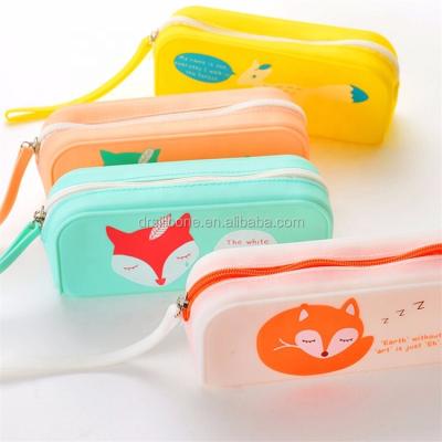 China Folding cute promotional cartoon stylish silicone pencil bag for girl, wholesale custom printed students soft silicone pencil case for sale