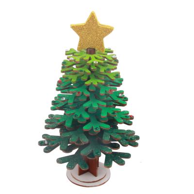 China DIY Craft Toy Coloring DIY 3D Children's Toy 3d Jigsaw Toy Christmas Tree Wooden Puzzle for sale