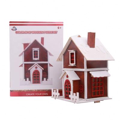 China DIY TOY Wholesale wooden children's toy craft set 3d puzzle toy house 3d coloring shinyway diy wooden puzzle for sale