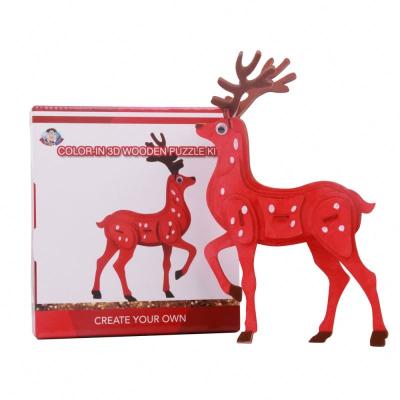 China DIY TOY Factory price shinyway coloring wooden diy craft set 3d puzzle toy deer 3d wooden puzzle for sale