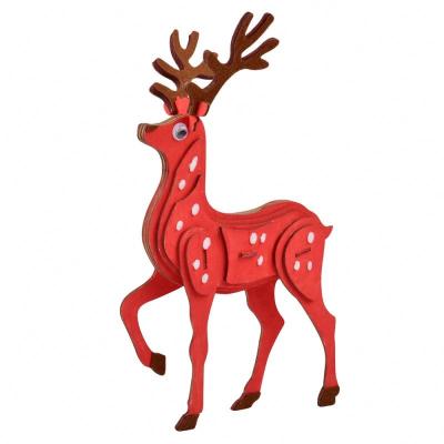 China DIY TOY Shinyway craft kids 3d puzzle coloring custom wooden animal toy wooden diy deer puzzle set 3d puzzle for sale