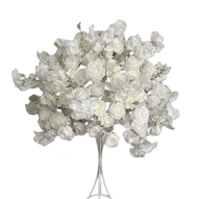 China Fabric Janelove White  hydrangea Rose Arrangement Artificial Flower Row Wedding Decoration Table Centerpiece Flowers for sale