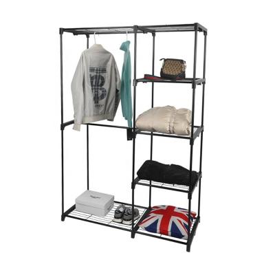 China Eco-friendly material multi-layered wardrobe with shelves and large space closet with wheels and side hooks for sale