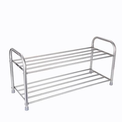 China (Size) 2 Layers Adjustable Stainless Steel Shoe Rack with Good Stability, Home Dorm Free Standing Shoe Rack for sale