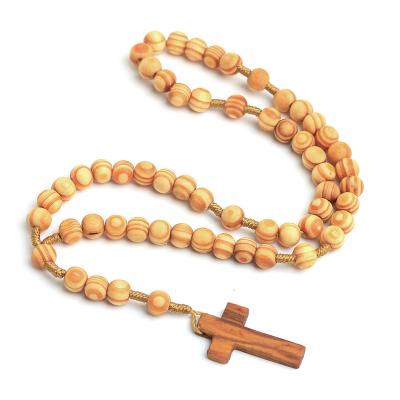 China Religious Hot Sale Cheaper Catholic Rosary Beads Yellow /Brown Wooden Rosary Beads Necklace for sale