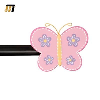 China Modern hot sale kids style pink butterfly resin finial curtain rod set for sale