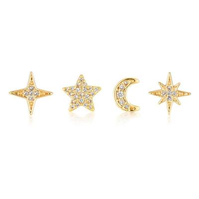 China BOHEMIA Fashion Jewelry Earrings 4 Pieces Set 925 Sterling Silver Earrings Octagonal Star Four-pointed Star Moon Stud Earrings Set J for sale