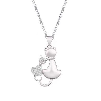 China Cute Creative Micro-Inlaid Jewelry New Product S925 Sterling Silver Cat Necklace Zircon Female Female Gift for sale