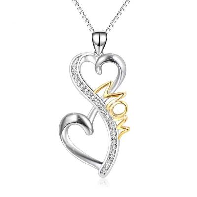 China Wholesale 925 Sterling Silver Heart Jewelry Mom Necklace Mother's Day Gift Clavicle Chain Two Tone Necklace Woman Pendant for sale