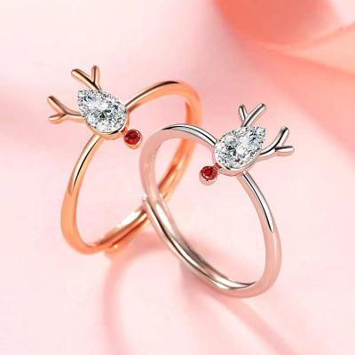 China Cute 925 Sterling Silver Antler Ring Woman Fashion Elk Couple Ring Art Christmas Gift Party Engagement for sale