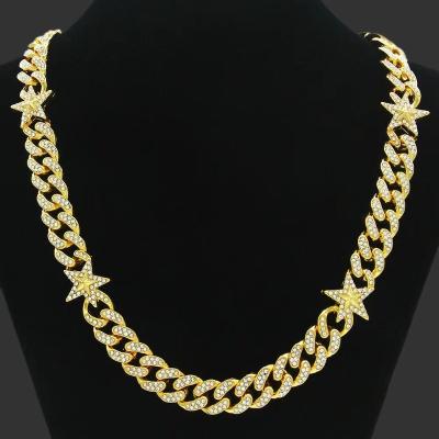 China FASHIONABLE American European American Five-pointed Cuban Chain Necklace Full Diamond Star Full Diamond Hip Hop Hip Hop Personality Clavicle Cool Chain for sale