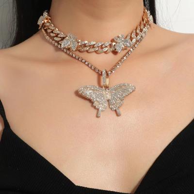 China European and American Cuban Diamond Necklace Fashion Jewelry Hiphop Diamond Clavicle Necklace Smart Big Butterfly for sale