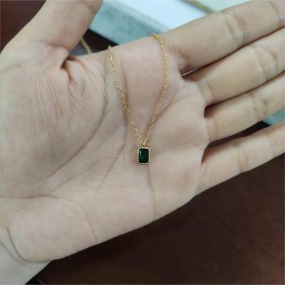 China Amazon Wholesale Price Cute Hot Selling Classic Green Zircon Necklace Pendant Gold Plated Lady Party Gift Daily Life Jewelry for sale