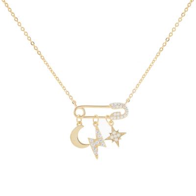 China Autumn CLASSIC Pendant Jewelry Necklaces Fashion Colorful Zircon Moon Lightning Star Pin Button Pin Button Colorful White Necklace for sale