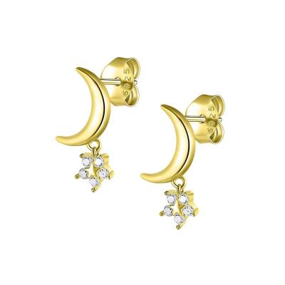 China Hot Selling Creative Jewelry Romantic 925 Sterling Silver Personalized Moon Star Amazon Earrings Fashion Zircon All-match Earrings for sale