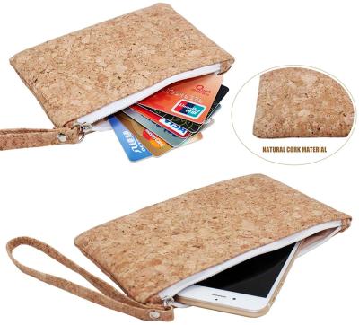 China Nature Recyclable Cork Bark Cellphone Bag from Portugal Eco 100% Cork Oak Wrist Bag Lightweight Recyclable Cork Flat Purse Biodegradable for sale