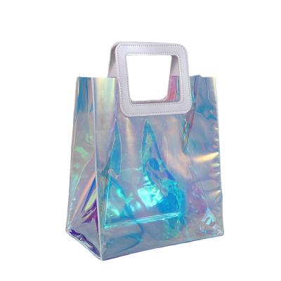 China Personalized Light Transparent Beach Waterproof Tote Bag Hologram TPU Jelly Bag Heart Printed Hologram PVC Handbags Laser TPU Jelly Bag Small for sale