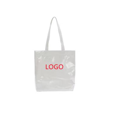 China Reusable Fashion Trendy Clear TPU Handbag With Eco-Friendly Cotton Canvas Striping Ultra Light Waterproof Clear Beach PVC Tote Bag for sale